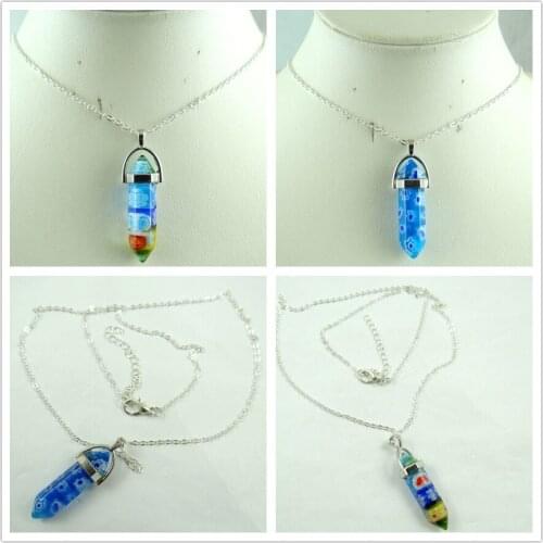 Colored glass flower Pendants Chains Necklace for making Jewelry fashion mixed charm pendant Free shipping