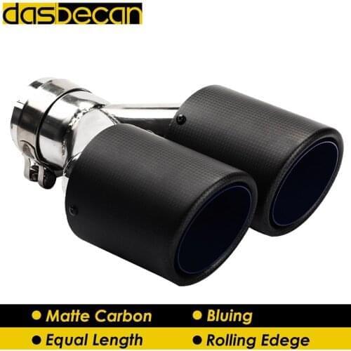 Desbecan Car Dual Equal Rear Exhaust Tips Rolling Edge Pipe Carbon Black Stainless Steel Tailpipe Dual End Muffler Tips Y Type