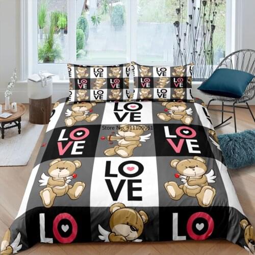 Children Cartoon Bedding Set 3D Good Night Bear Printed Duvet Cover Pillowcase Moon Pattern Quilt Cover Single Twin Queen King