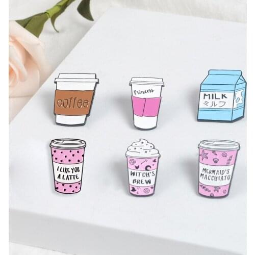 Coffee Milk Pin Sweet Witchs Brew Enamel badges brooches Pink Cup Lapel pin shirt Bag Cute Cartoon Jewelry Gift Coffee Lovers