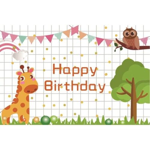 Happy Birthday Backdrop Cartoon Fawn Photography Background Holiday Celebration Photo Booth Studio Decor