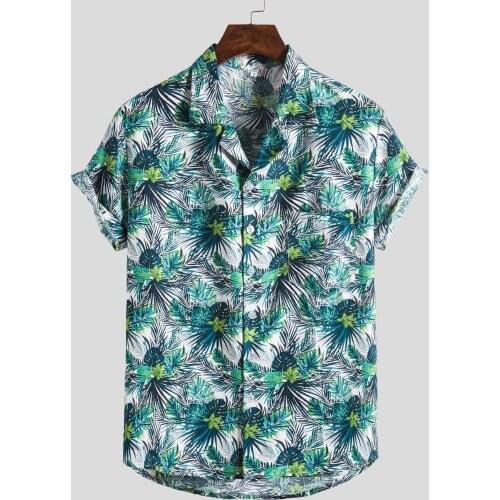Leaves Print Hawaiian Aloha Shirts for Men Summer New Casual Short Sleeve Beach Shirts Mens Holiday Party Vacation Clothing