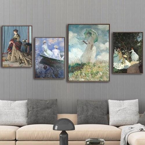 Canvas Painting Prints Home Decoration Wall Art Pictures French Claude Monet Women Nordic Watercolor Poster Living Room Modular