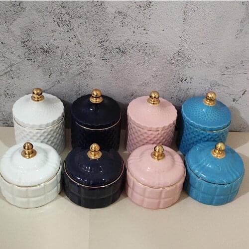 Ceramic Embossed with Lid Jewelry Box Cosmetic Box Toothpick Cotton Swab Storage Jewelry Jars Wedding Home Decoration