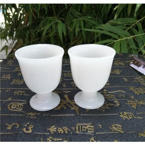 China Handmade Jade Carving Natural White Jade Wine Cup A Pair