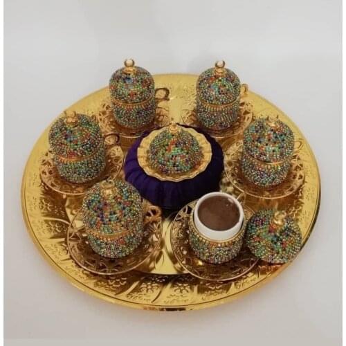 Handmade Espresso Coffee Authentic 2021 Turkish Arabic Design 6 Serving Set Cup Tray Original Sugar Bowl 20 pieces super price