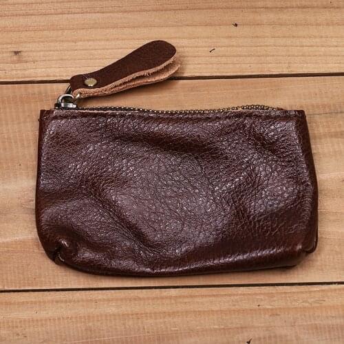 100% Genuine Leather Coin Purse Men Women Female Vintage Small Mini Short Zipper Money Bag Card Holder Case Pocket Wallet Male