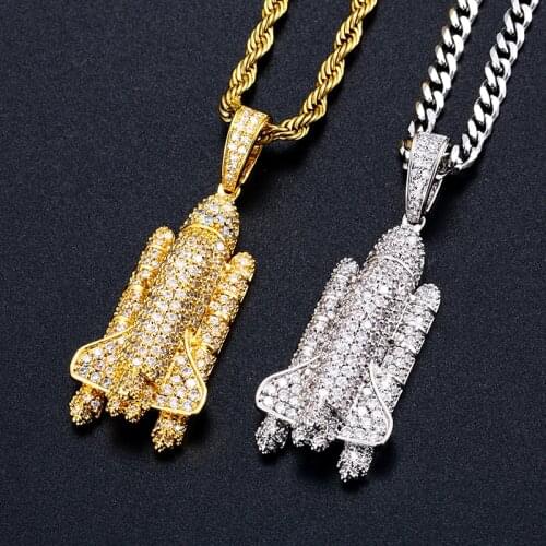 Space Rocket Iced Out Cubic Zirconia Necklaces & Pendants For Men Hip Hop Jewelry