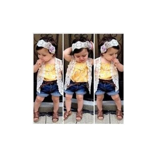 Girls summer hair band + small vest + small vest + jeans four-piece k1