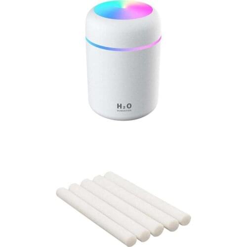 Mini White Air Humidifier Aroma Oil Diffuser USB Charging Essential Oil Diffuser + 5pcs Cotton Filter Sticks for Home