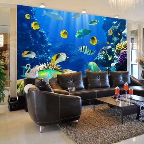 Wholesale Sea World 3D Cartoon Murals Wallpaper for Children Kids Room 3d Wall Photo Mural Fresco for Restaurant 3D Wall Murals