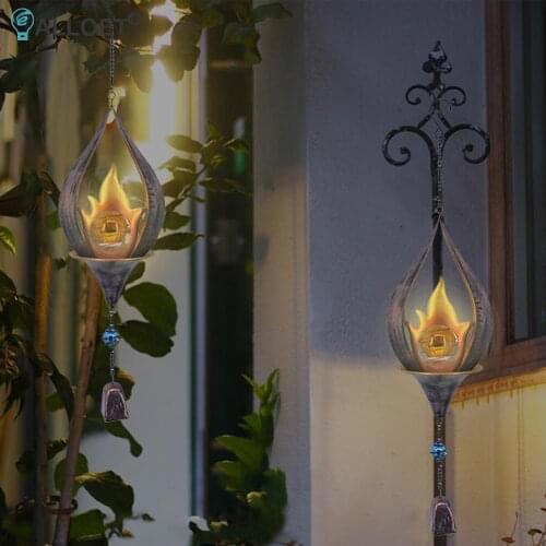 Wind Chimes Pendant Lamps Metal Creative Art Solar Powered Flame LED Lights Hanging Patio Gardens Door Windows Decoration