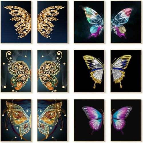 Nordic Golden butterfly Gilt Picture Wall Poster Modern Style Canvas Print Painting Art Aisle Living Room bedroom Decoration