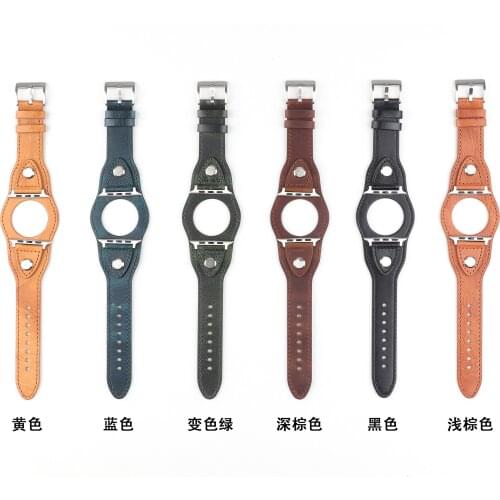 High Quality Genuine Leather Watchband Nail Button Metal Buckle Strap for Apple Watch SE Series 6 Wristband 44mm 40mm 42mm 38mm