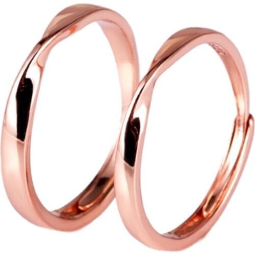 925 Sterling Silver Rose Gold Twisted Unisex Women Men Band Adjustable Size Lovers Wedding Rings Couple Jewelry Bridal Gift