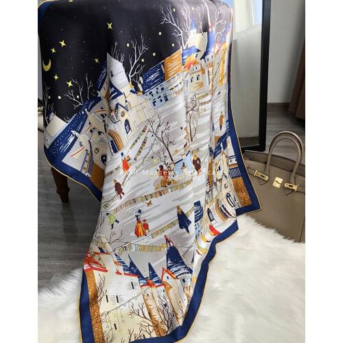 Silk Scarf Hand Rolled Edges Scarves 90*90cm 100% Mulberry-Silk Scarf Top Womens Designer Twill Silk Scarf 90cm