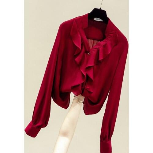 Long Sleeve Ruffles V-Neck Chiffon Blouse Shirt Tops Blusa Blouse Women Blusas Mujer De Moda 2021 Womens Tops And Blouses D877