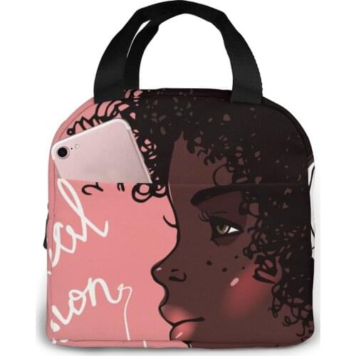 Cute African Girls Profile Lunch Bag Portable Insulated Thermal Cooler Bento Lunch Box Tote Picnic Storage Bag Pouch