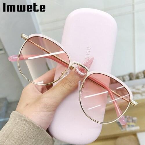 Imwete Metal Sunglasses Women Half Frame Sun Glasses Men Vintage Round Outdoor Goggles Colored Eyeglasses Female UV400 Gold