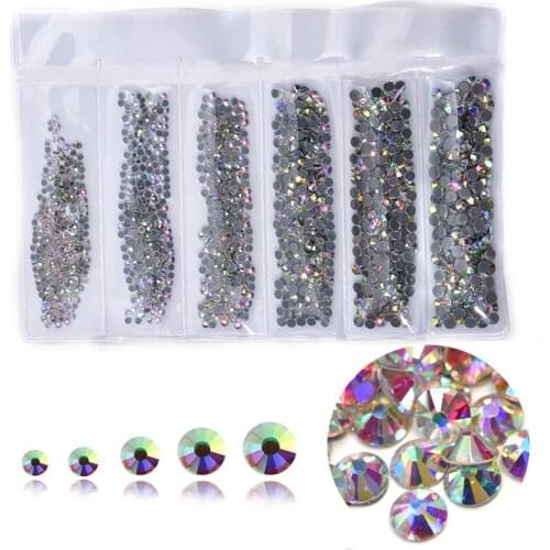 1700pcs High Quality Mix 6 Sizes Crystal AB Hot Fix Rhinestones Flatback Glass стразы Hotfix Rhinestone For Wedding Dress B3915
