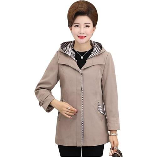 Removable Hood Women Windbreaker Jackets 2020 Spring Mother Jacket Middle-Aged Long Sleeve Coat Slim Plus Size L-5XL Clothes