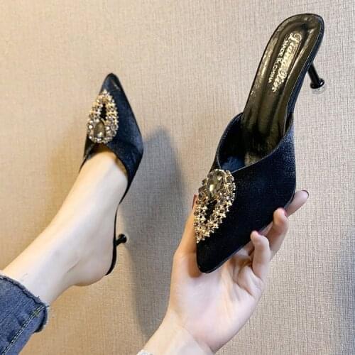 New Flock Women Pumps Summer Wedding Shoes Stiletto High Pointed Toe With Crystal Heel Sandals Ladies Sandalia Feminina Shallow