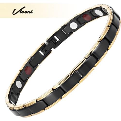 Vivari Fashion Women Jewelry Bracelet Bangles Chain Link 4in1 Negative Ion Far Infra Red Stainless Steel 2-Tone Lovers BestGifts