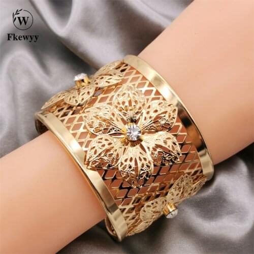 Fkewyy New Luxury Bracelets Gothic Plum Blossom Jewelry Hollow Out Temperament Jewellery Charm Cuff Bangles For Women Fashion