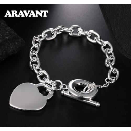 Silver 925 Heart Pendant Charm Bracelets For Women Wedding High Quality Fashion Jewelry Valentines Day Gifts