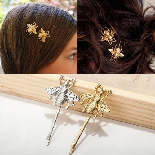 Womens Fashion 1PCS Style Girl Exquisite Gold Bee Hairpin Side Clip Elegant Hair Clips Sweet Headwear Hair Accessories