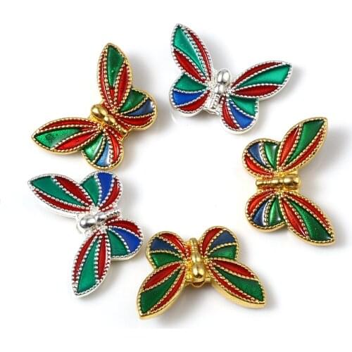 10 PCs Enamel Insect Butterfly Spacer Beads Multicolor Enamel Animal Zinc Based Alloy For DIY Bracelet Earring Jewelry Making
