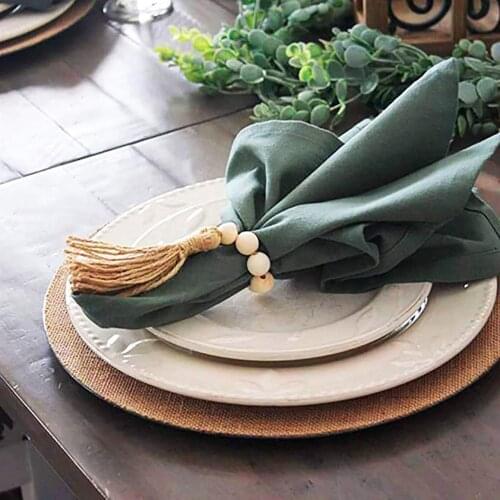 4 pcs Wood Bead Napkin Rings with Tassels Rustic Farmhouse Wood Beads Garland Wall Hanging Weddings Home Decor Table Decoration