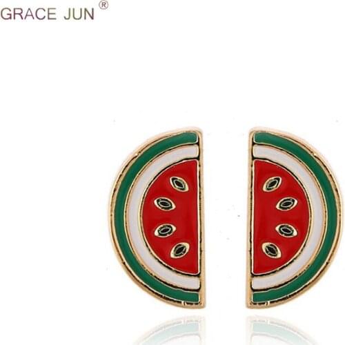 GRACE JUN Korea Style Watemelon Shape Clip on Earrings and Pierced Earrings for Girls Best Jewelry Lovely Small Earrings Bijoux