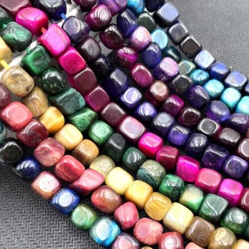 8mm Natural Tiger Eye Stone Square Cube Loose Spacer Beads For Jewelry Charm DIY Making Womens Bracelet Necklace Accessories