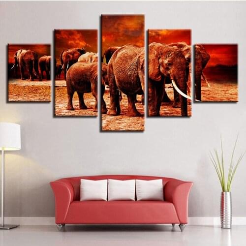 DIY Diamond Embroidery 5 Pieces Animal Elephant Family Landscape 5D Diamond Painting Elephant Diamond Mosaic Pattern Home Decor