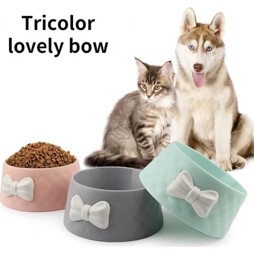 Pet Dog Feeding Food Bowls Puppy Lovely Bowknot Feeder Dish Bowel Bow Cat Bowl Princess cats maiden heart