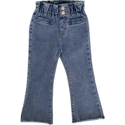 Girls' Jeans Autumn 2021 New Children Solid Color Slim-fit Korean High Waist Elastic Force Jeans Fall Clothes for Kids