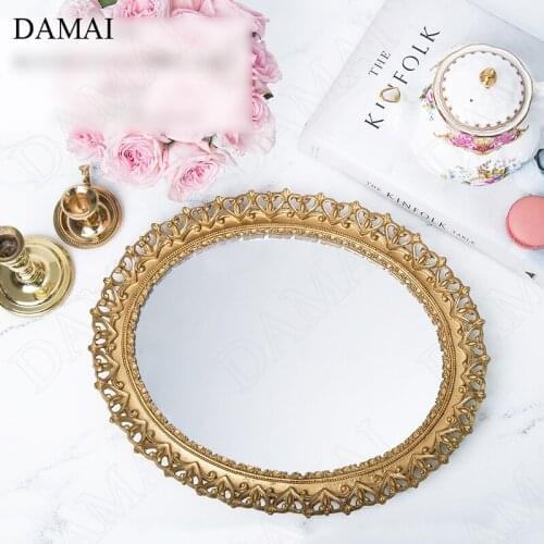 European Mirror Storage Tray Retro Hollow Out Resin Decor Bedroom Cosmetic Container Desktop Jewelry Organizer Home Decoration