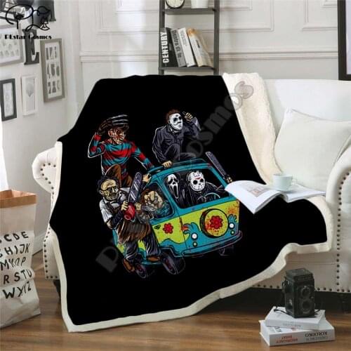 Plstar Cosmos Halloween Fleece Blanket horror movie Scream Team Zombie brid Blanket 3D print Sherpa Blanket on Bed Home style-5