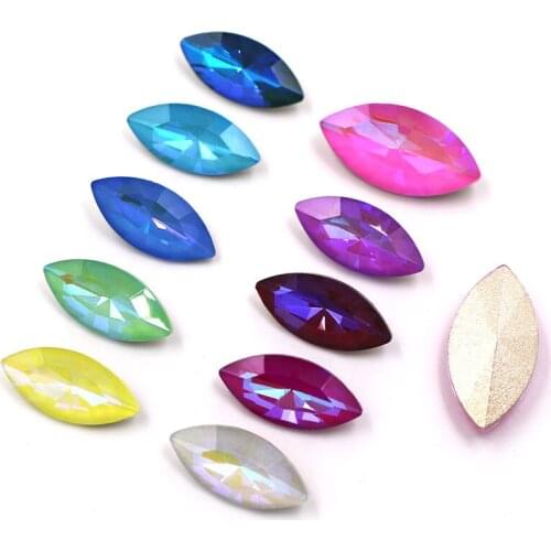 Jewelry Making Leaf Shape Glass Crystal Stone AB Mocha Navette Pointback Rhinestones DIY Necklaces Earrings Clothing Accessories