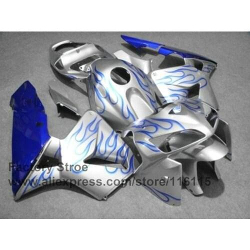 Custom 100% Injection Molding parts for HONDA 2005 2006 CBR 600RR 05 06 CBR600RR fairings blue flame in silver fairing kit