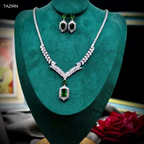Classic 3A+ Cubic Zirconia Necklace Earrings Set Luxury CZ Jewelry Set Royal Queen Dress Accessories Women Bride Ornaments