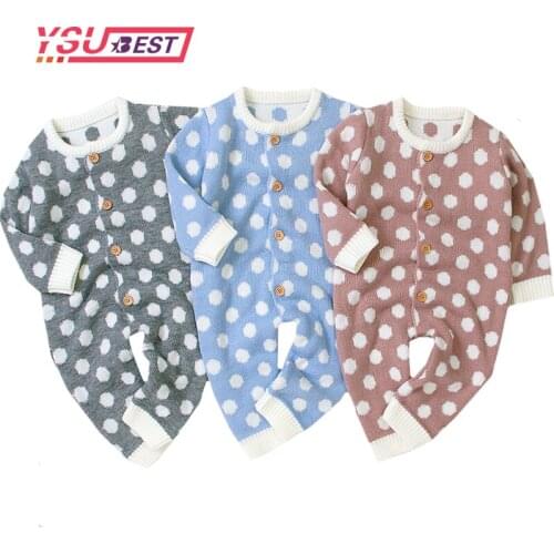 2020 Baby Autumn Winter Clothing Newborn Baby Girl Boy Knitted Romper Dot Print Jumpsuit Overall Sweater Warm Clothes 0-24M