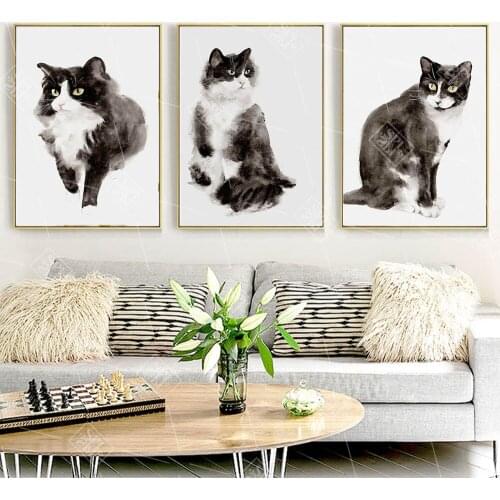 Cute Cartoon Watercolor Cat Animals Canvas Painting Nursery Baby Room Decor Posters and Prints Wall Art PictureS for Living Room