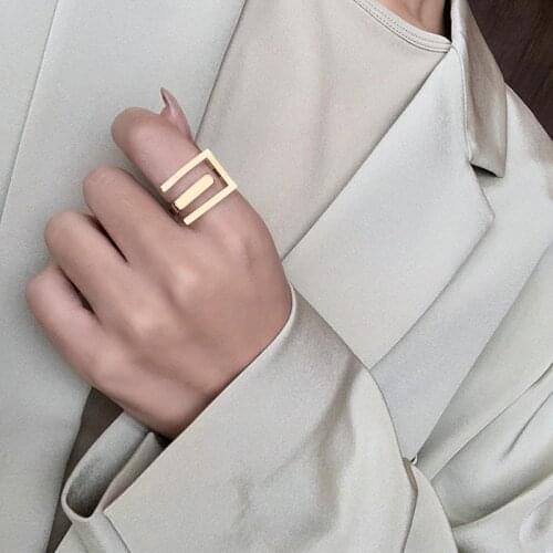Trendy Stainless Steel Punk Gold Color Ring for Women Luxury Brand Jewelry Gift