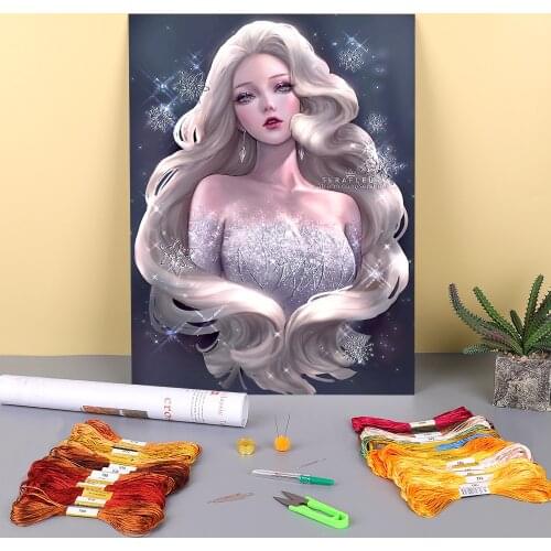 Cartoon Girl Woman Printed Canvas 11CT Cross Stitch Embroidery Full Kit DMC Threads Handmade Sewing Painting Jewelry