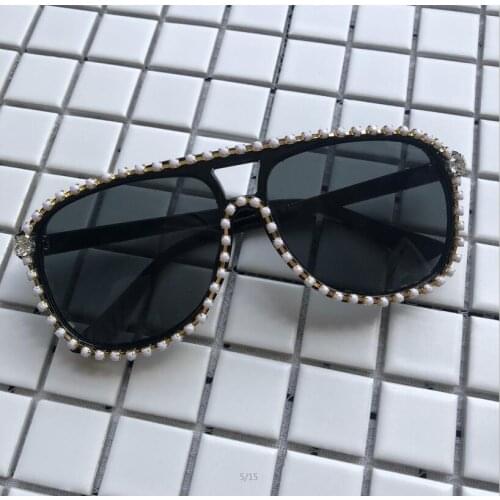 Handmade Men Black Poilt Sunglasses White Beads Diamond Eyewear Cool Women Sun Glasses UV400 Shades Outside Eyeglasses Oculos de