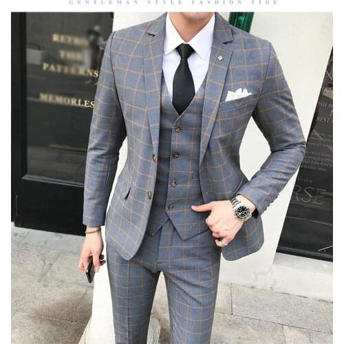 2020 Single Breasted Slim 3 Piece Jackets Mens Suit Jacket Vest Pants Fashion Bussiness fit Normal Wedding Suits for Men Tuxedo