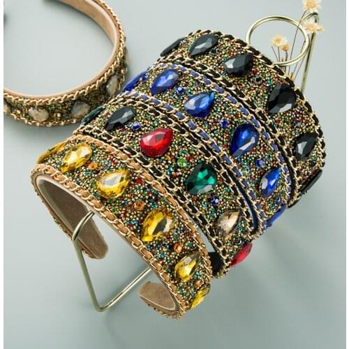 New Arrived Vintage Big Rhinestone Headband Baroque Colorful Crystal Diamond Luxury Handmade Hairband Women Hair Accessories