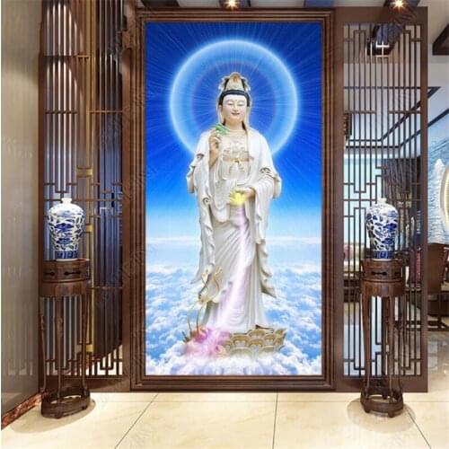 Beibehang Wallpaper custom mural photo HD Guanyin Bodhisattva decorative painting porch mural decorative background painting